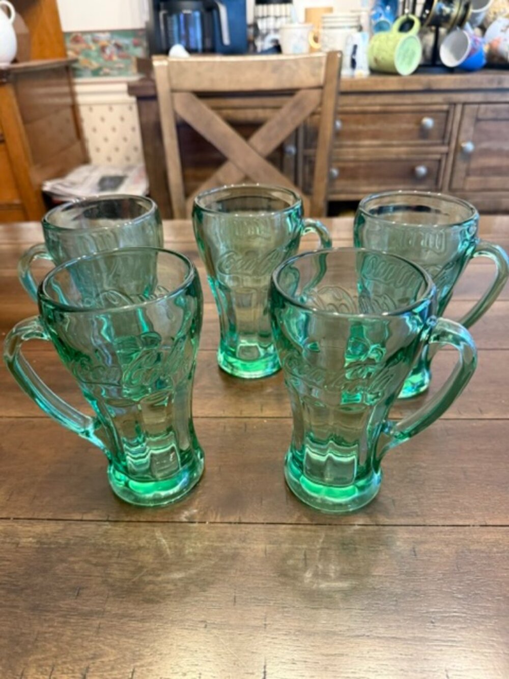 Set of 5 Vintage Libbey Coca-Cola Georgia Green Glass Handled Mugs - Perfect Con